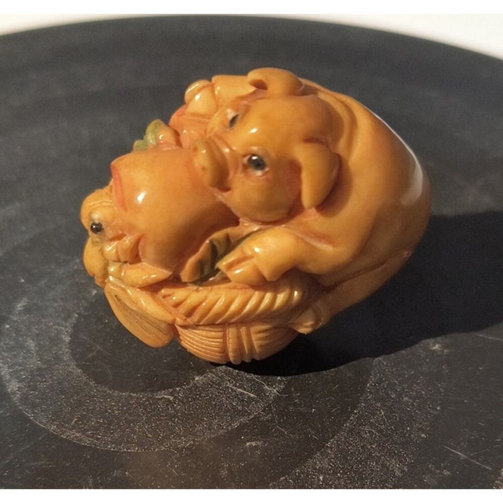 77. Netsuke Tagua Palm Nut Carving Japanese Pig
